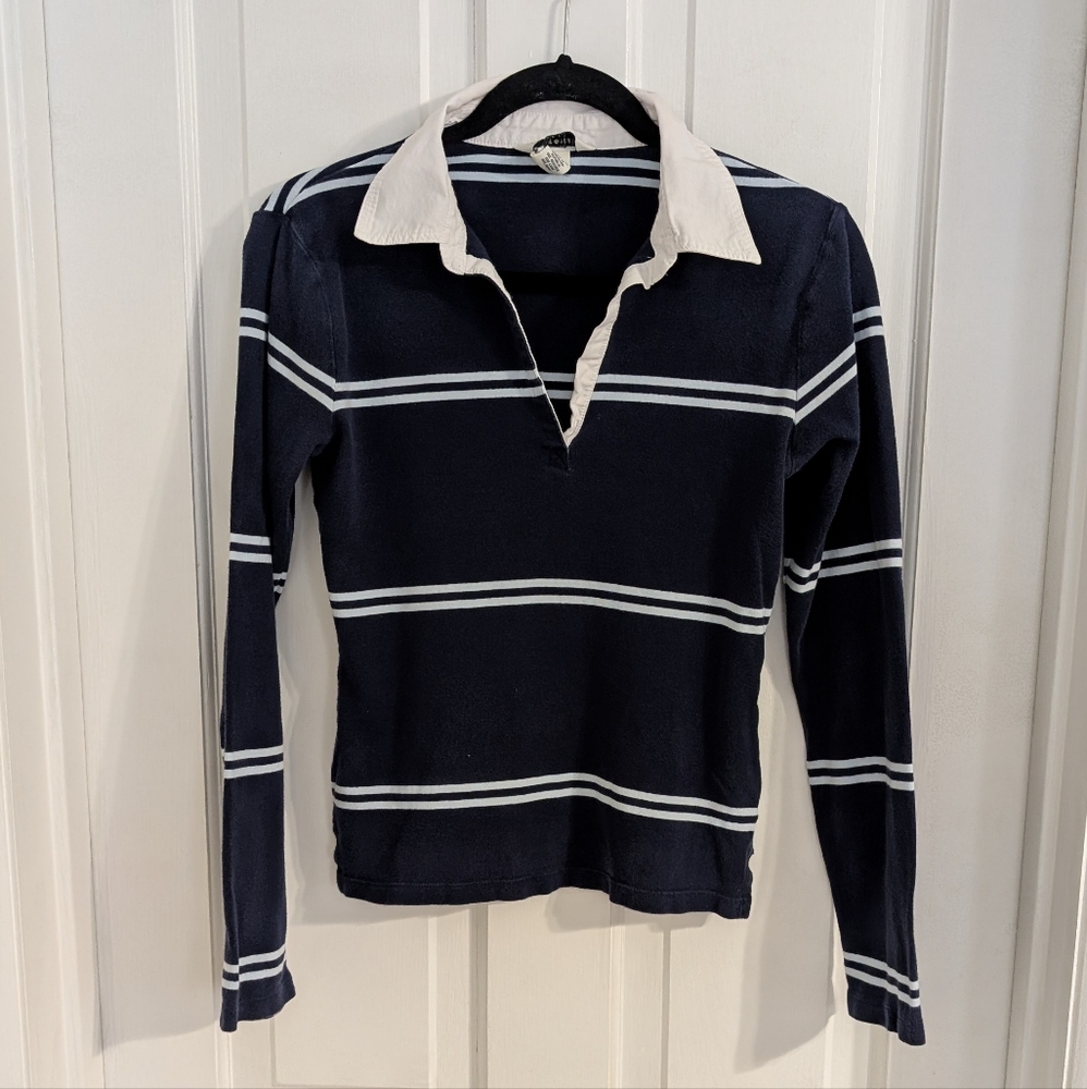 Aeropostale Sim Fit Womens Y2K Striped Top MEDIUM‎ Preppy Pullover V-Neck Collar